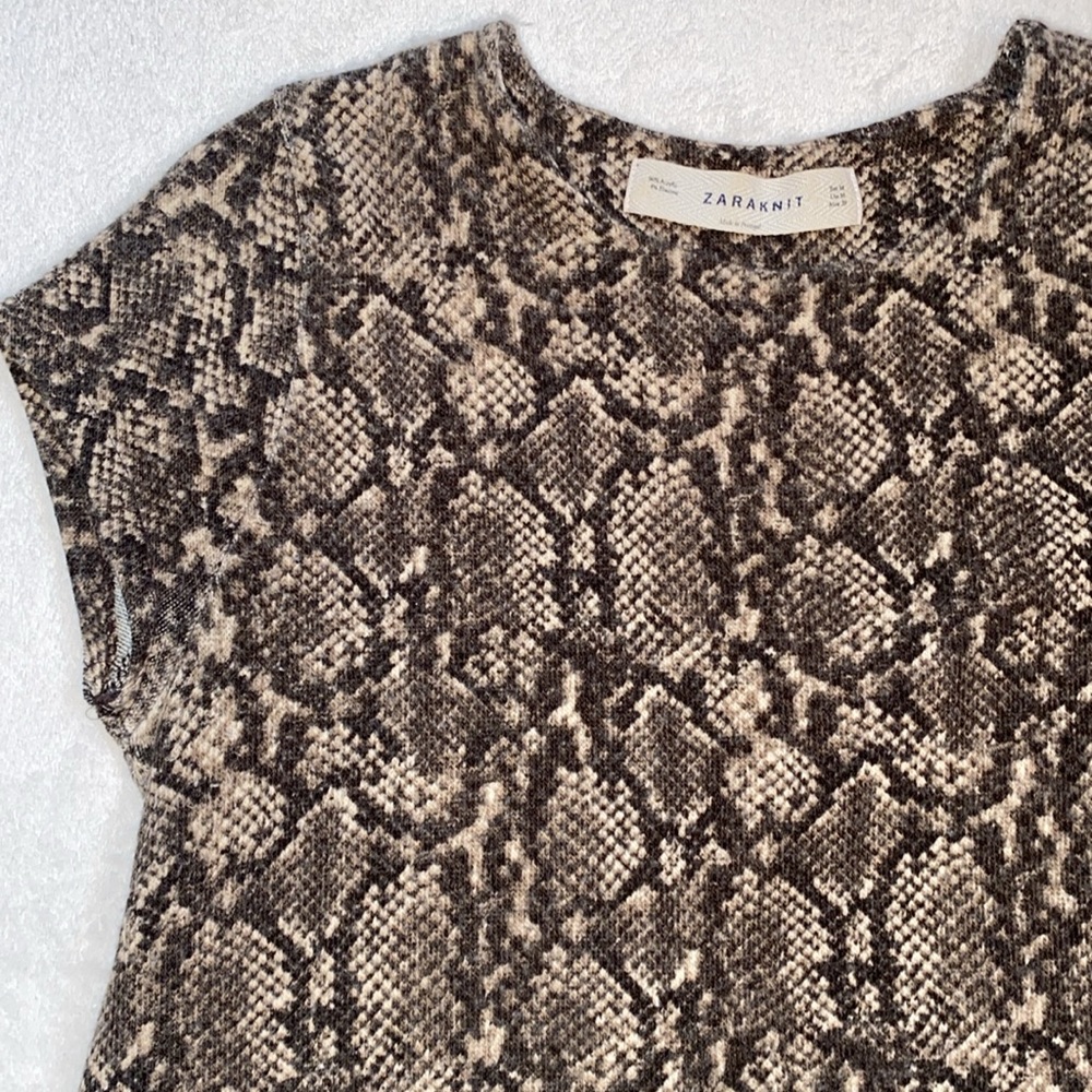 Zara brown/tan snakeskin knit short sleeve tunic sweater dress Sz M - Picture 7 of 12